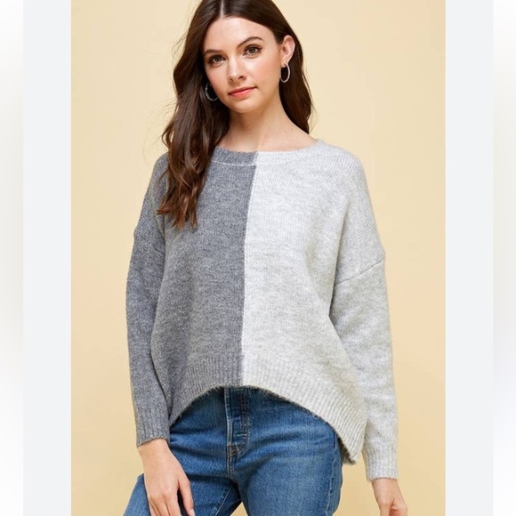 Pinch Sweaters - Pinch Split Colorblock Sweater in Grey Multi Sz Small Academia